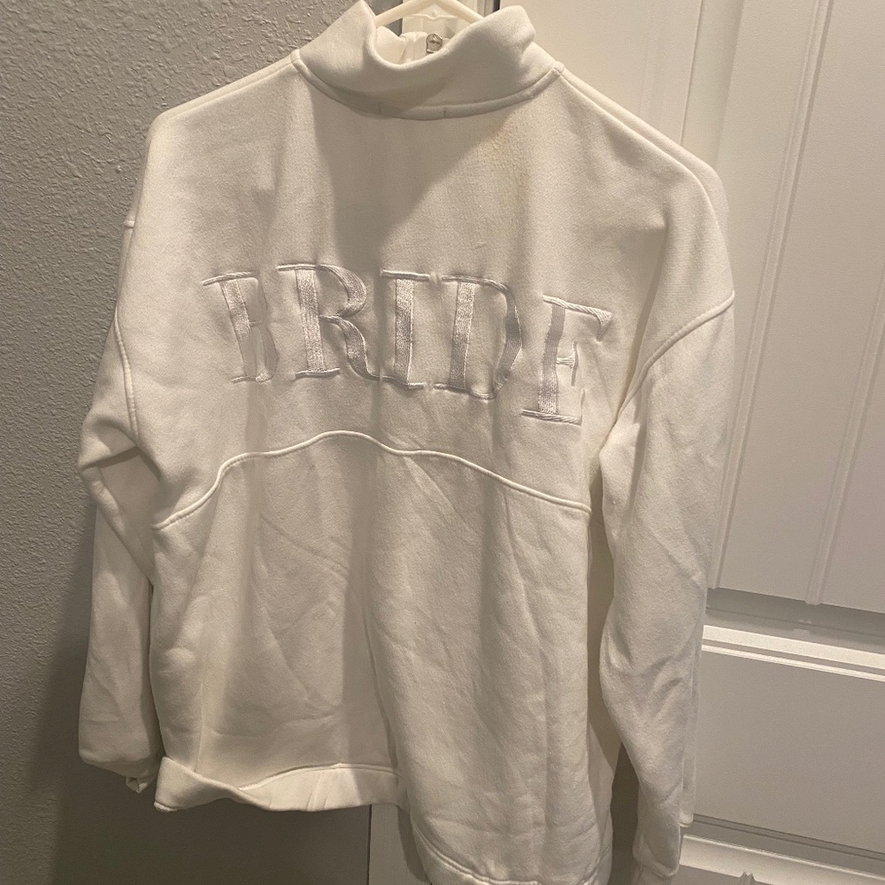 White Mock Neck Embroidered 'TRUDE' Sweatshirt